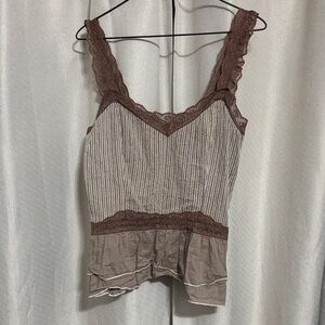 Free People Brown Lace Detail Top